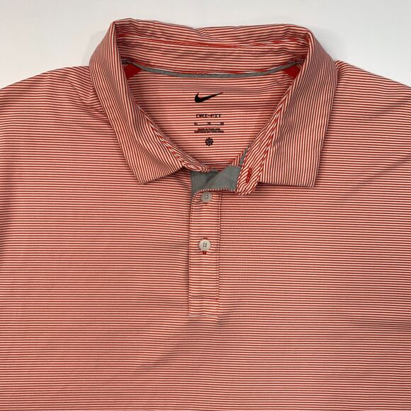 Nike Polo Shirt Men XL Extra Large Orangeade/White Striped Dri Fit Moisture Wick - Picture 4 of 12